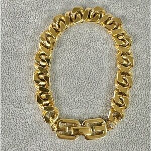 Vintage Signed Givenchy Gold Plated Chain Link Double G Logo Bracelet